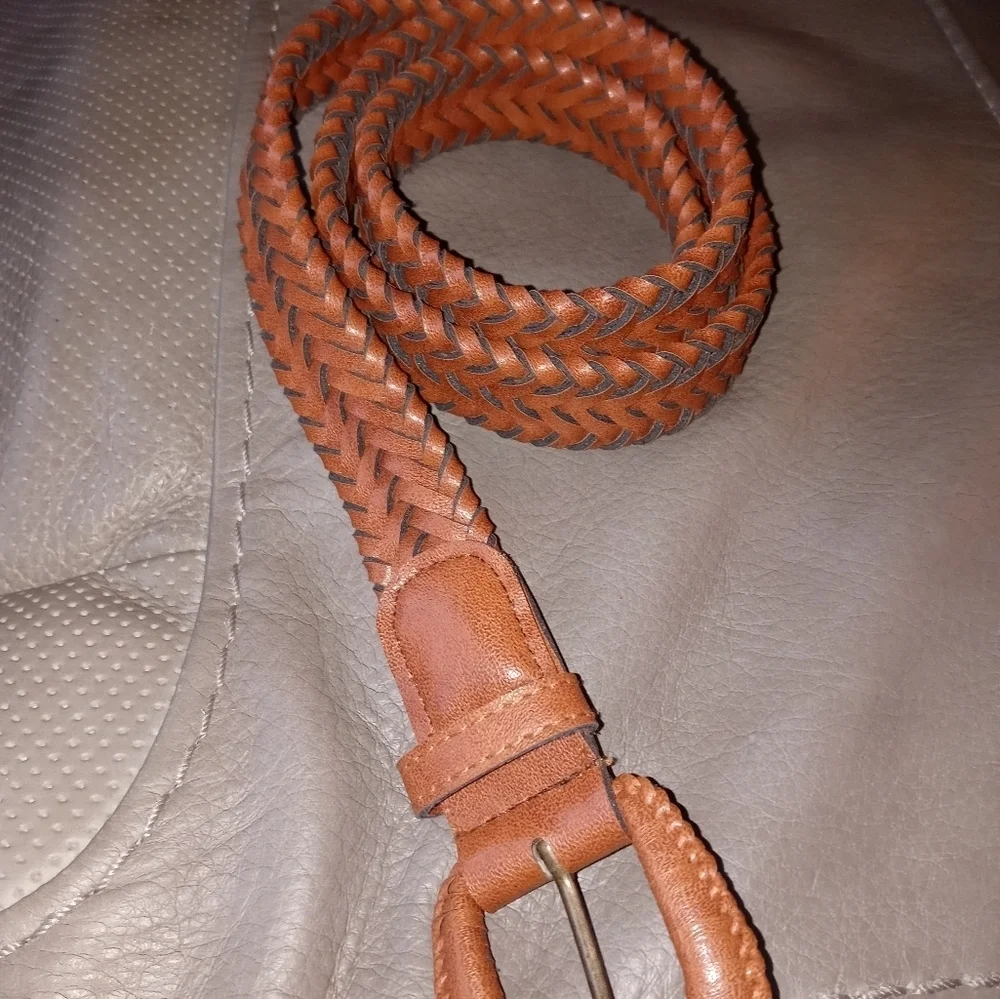 Women's Brown Braided Faux Leather Western Style Rodeo Belt 32